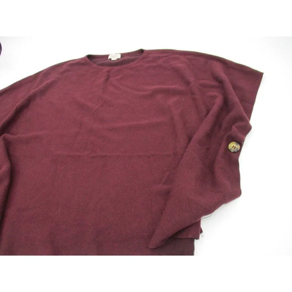 LOFT Womens Poncho Wrap One Size Red Crew Neck Side Buttons Casual Knit Pullover